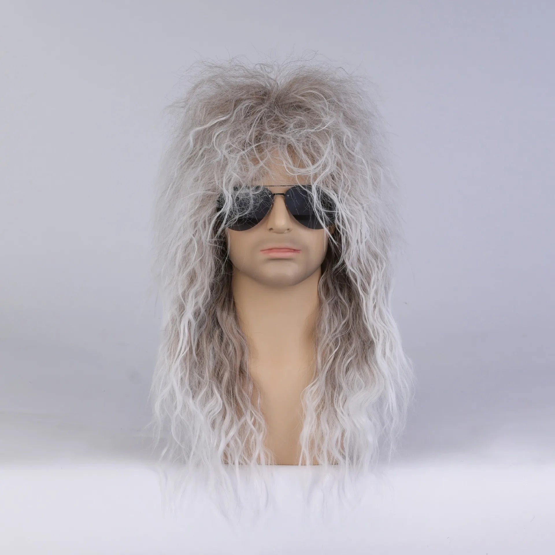80s Rocker Synthetic Wigs for Men Mullet Wig Long Curly Hair Wig Kiss Wig Perfect for Halloween Cosplay DIY Themed Costume Party