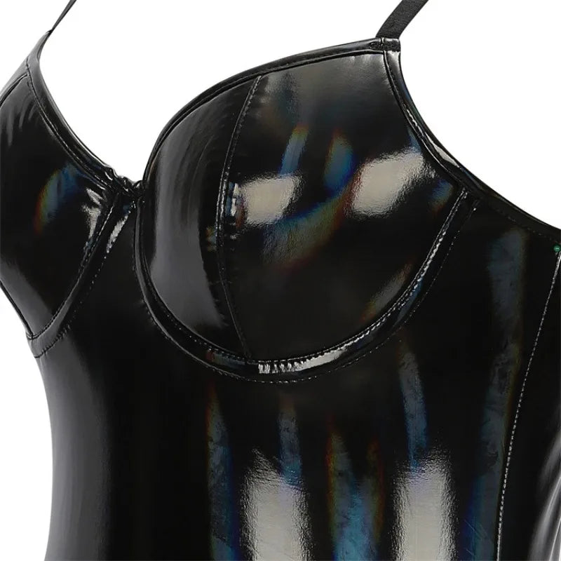 PU Leather Bodysuits Shapewear for Women Body Shaper Seamless Tummy Control No Pad Bra Push Up Corset Tank Top Underwear