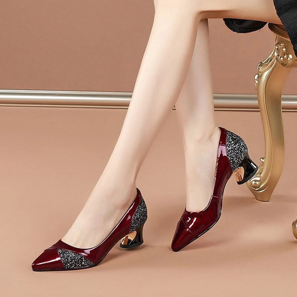 Fashion High Heels Pumps High Quality Women Elegant Sexy Medium Heels Pointed Toe Shoes Comfort Casual Single Shoes