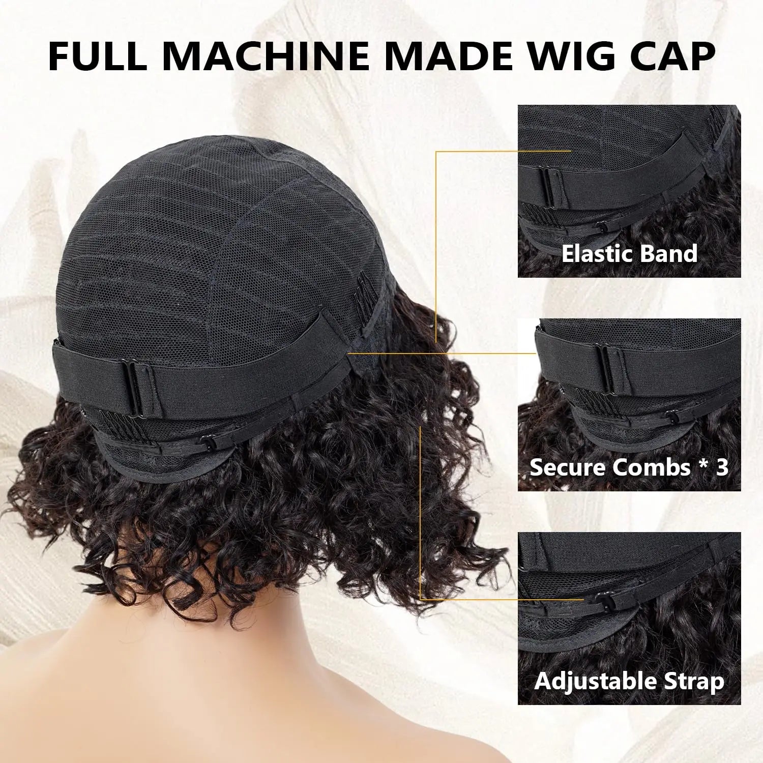 Water Wave Human Hair Wig With Bangs Indian Curly Hair Wigs Full Machine Made Human Hair Wig For Women