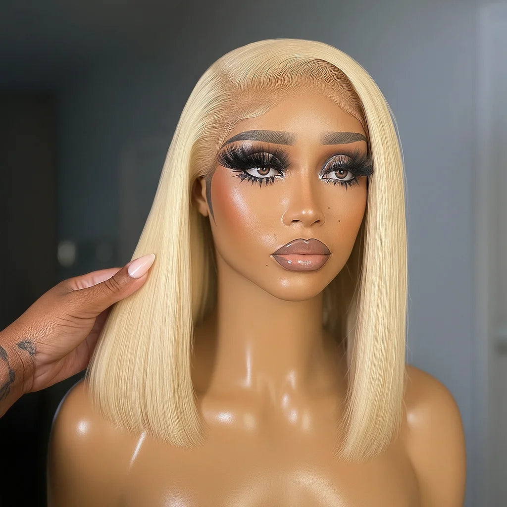 613 Blonde Bob Wig Human Hair 200% Density Straight Bob Wig Human Hair 13x4 HD Lace Frontal Wigs 100% Real Brazilian Human Hair