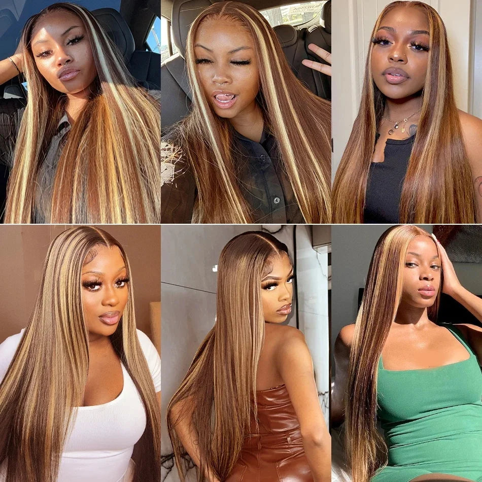 Highlight Wig 13x6 Human Hair Honey Blonde Brown Colored HD Lace Front Wigs For Women Pre Plucked Bone Straight Lace Frontal Wig