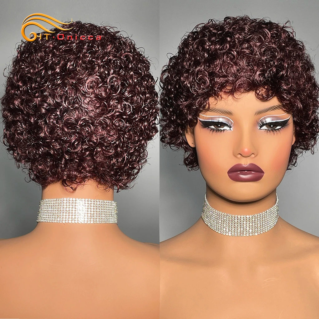 99J Short Curly Human Hair Wigs For Women Full Machine Made Kinky Curly Wigs Human Hair Choice Cheap Wigs On Clearance Sale