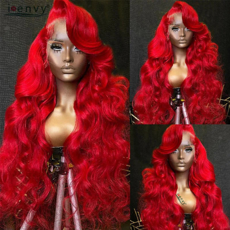 Burgundy Human Hair Wigs Pre Plucked Body Wave 13X4 Hd Lace Frontal Wig For Women Cherry Red Colored Curly Wig On Sale 30 34Inch