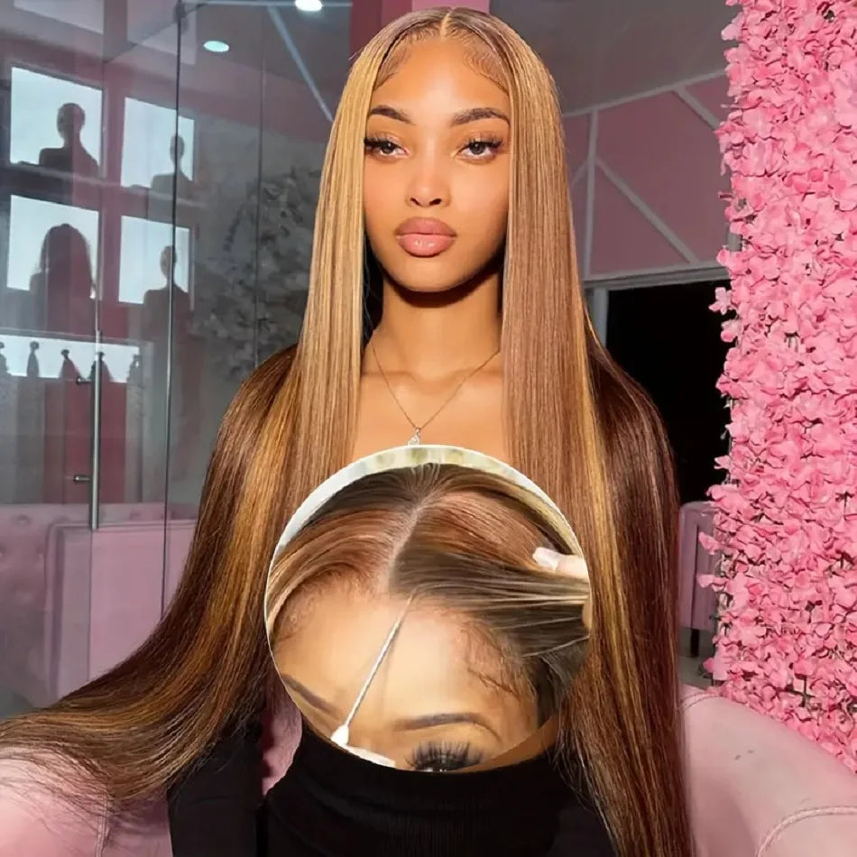 Highlight Wig 13x6 Human Hair Honey Blonde Brown Colored HD Lace Front Wigs For Women Pre Plucked Bone Straight Lace Frontal Wig