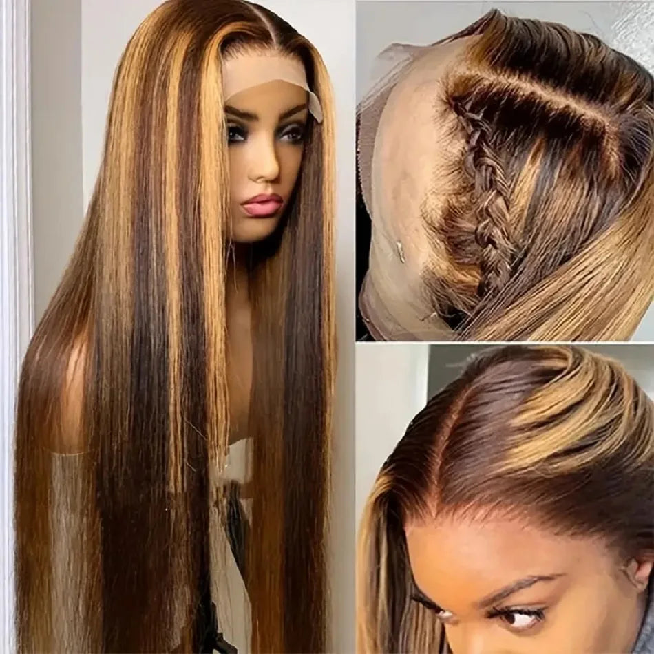 Highlight Wig 13x6 Human Hair Honey Blonde Brown Colored HD Lace Front Wigs For Women Pre Plucked Bone Straight Lace Frontal Wig