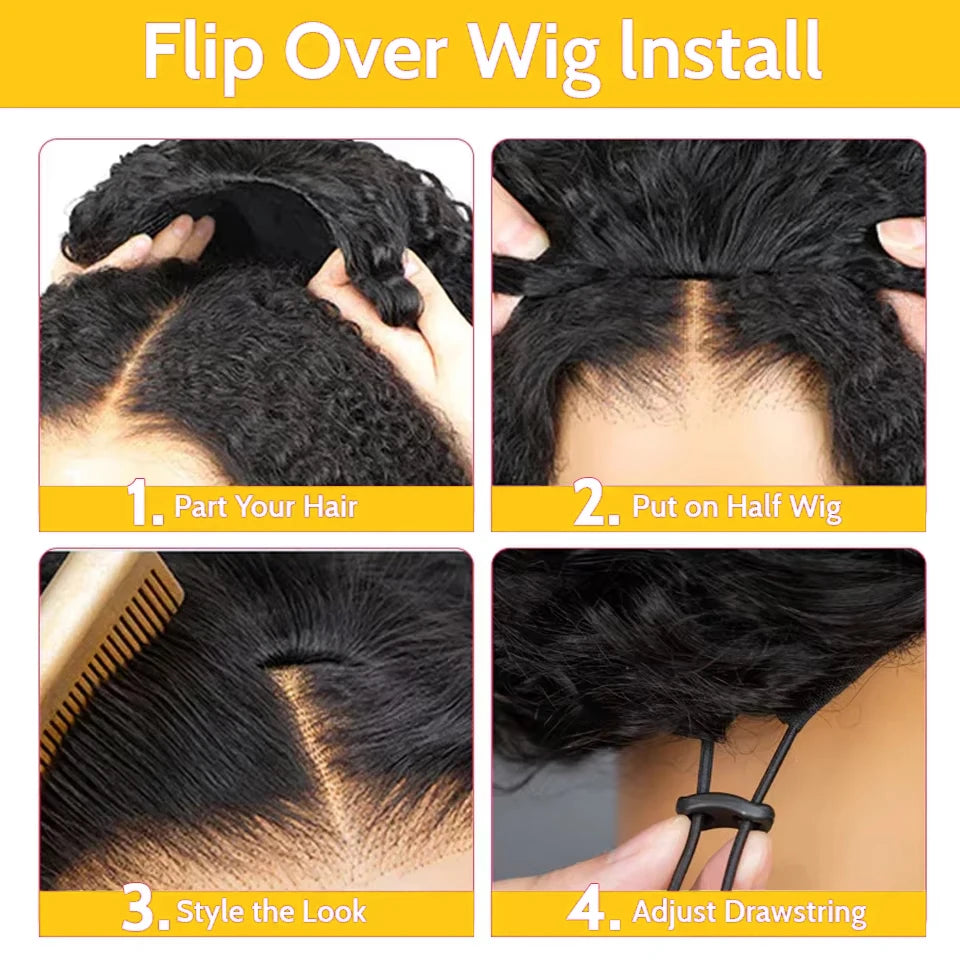 3 In 1 half wigs human hair Drawstring No lace wigs Half wig water wave human hair wig 100 human hair wigs for woman curly wigs