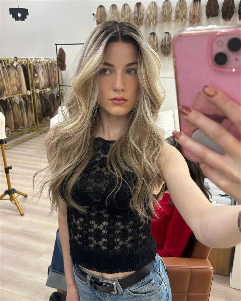 13x4 Honey Blonde Brown Synthetic HD Lace Front Wig Balayage Ready to Wear Women Wigs High Quality Wig Daily Cosplay Party Wear