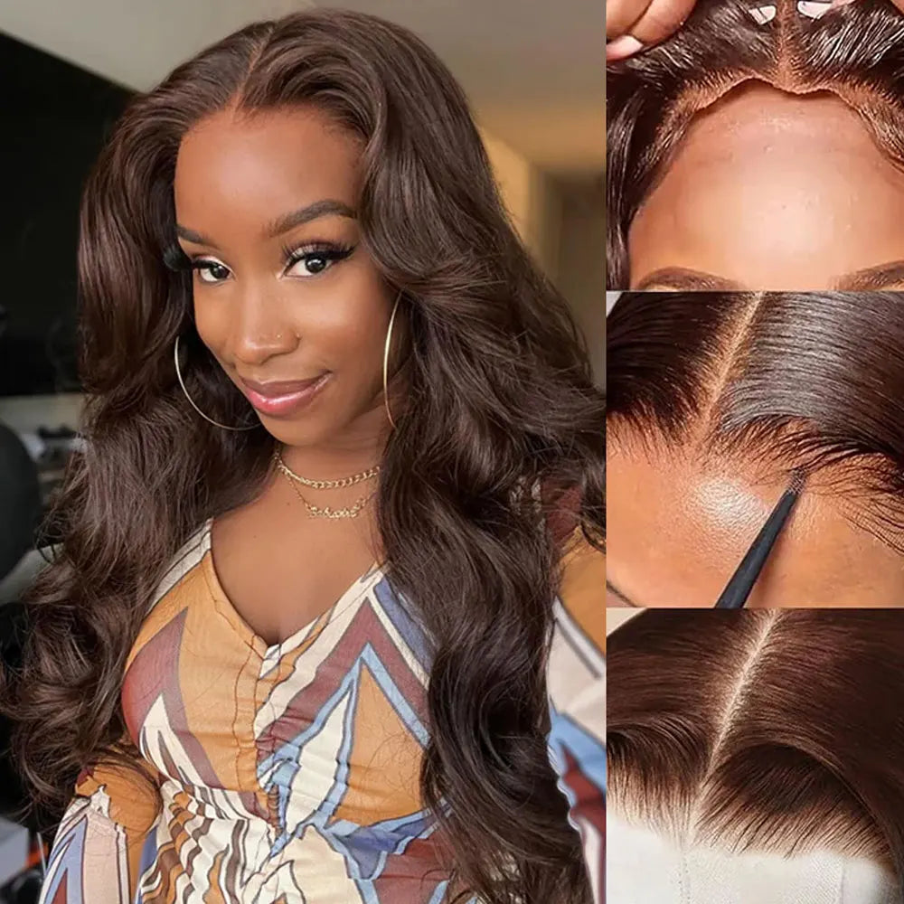 Wear Go Glueless Wig Preplucked Chocolate Brown #4 Dark Brown Straight Human Hair Wigs Ready To Go HD Lace Front Human Hair Wigs