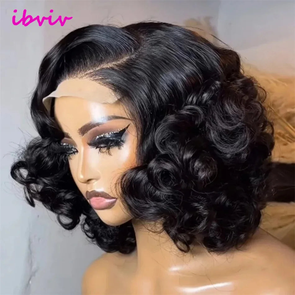 Super Double Drawn Glueless Wig 100% Human Hair Ready To Go 12inch Loose Deep 250% High Density 13x4 Transparent Lace Front Wigs