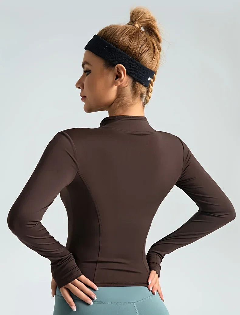 Seamless Sports Outerwear Yoga Coat Cropped Jacket for Gym Running High Waisted Moisture Wicking Workout Top with  Coat Women