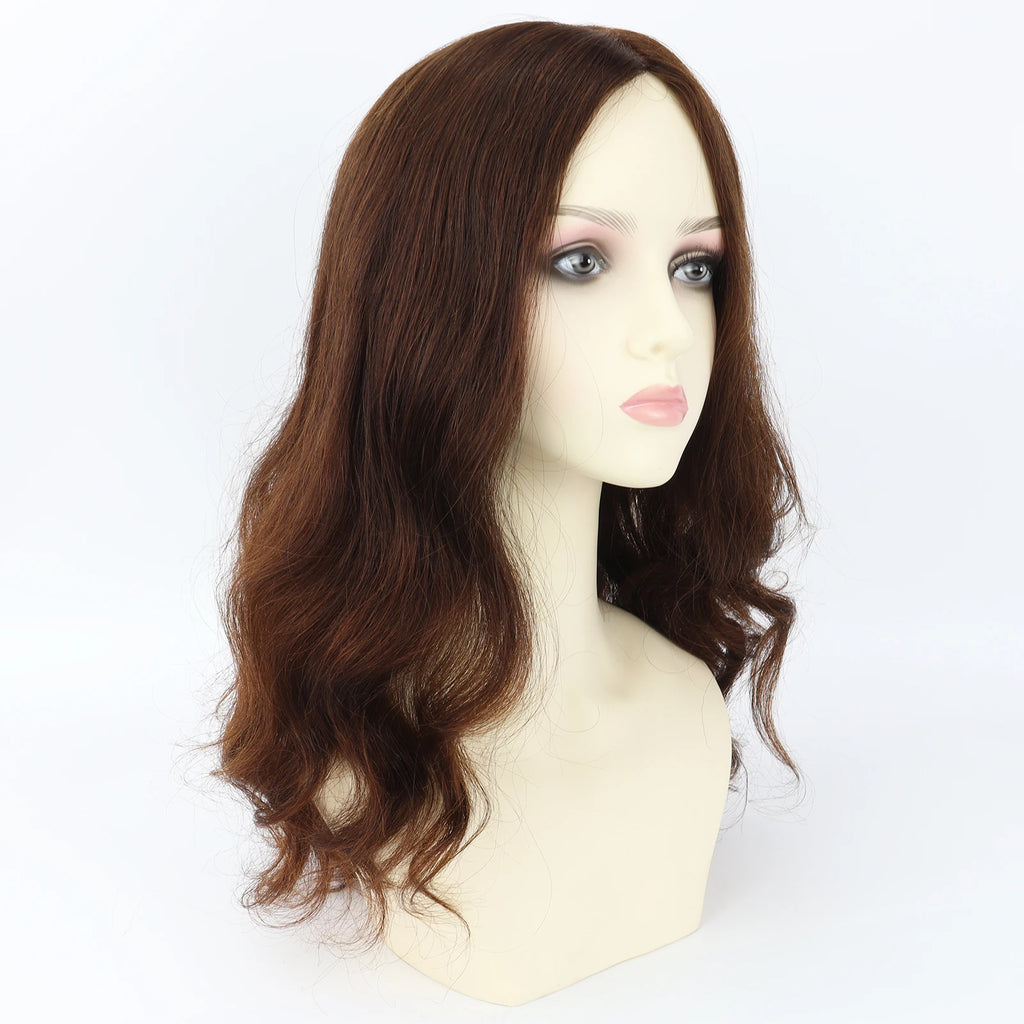 Natural Wave Human Hair Wig Medium Brown Real Virgin European Human Hair Wig for Women 6x6" Silk Base with PU Front