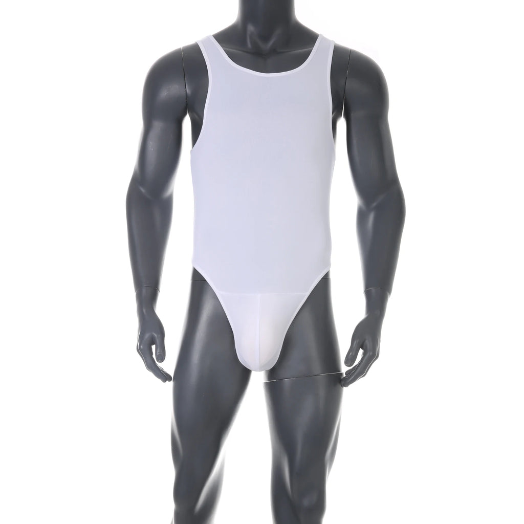 Men Shapewear Bodysuit Tummy Control Sexy Leotard Jock Strap Slimming Sleeveless Open Buttocks One-Piece Undershirt Shaper
