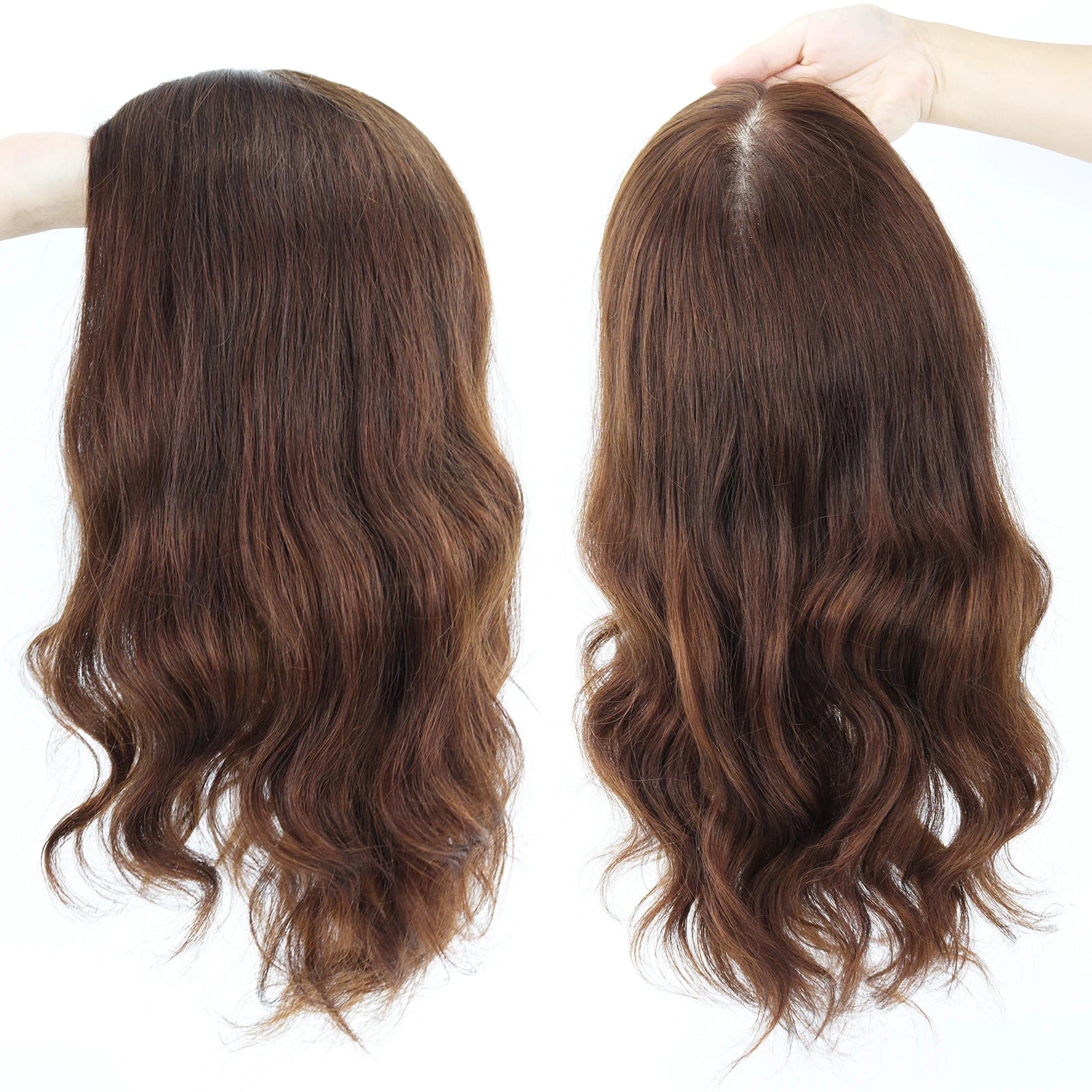 Natural Wave Human Hair Wig Medium Brown Real Virgin European Human Hair Wig for Women 6x6" Silk Base with PU Front