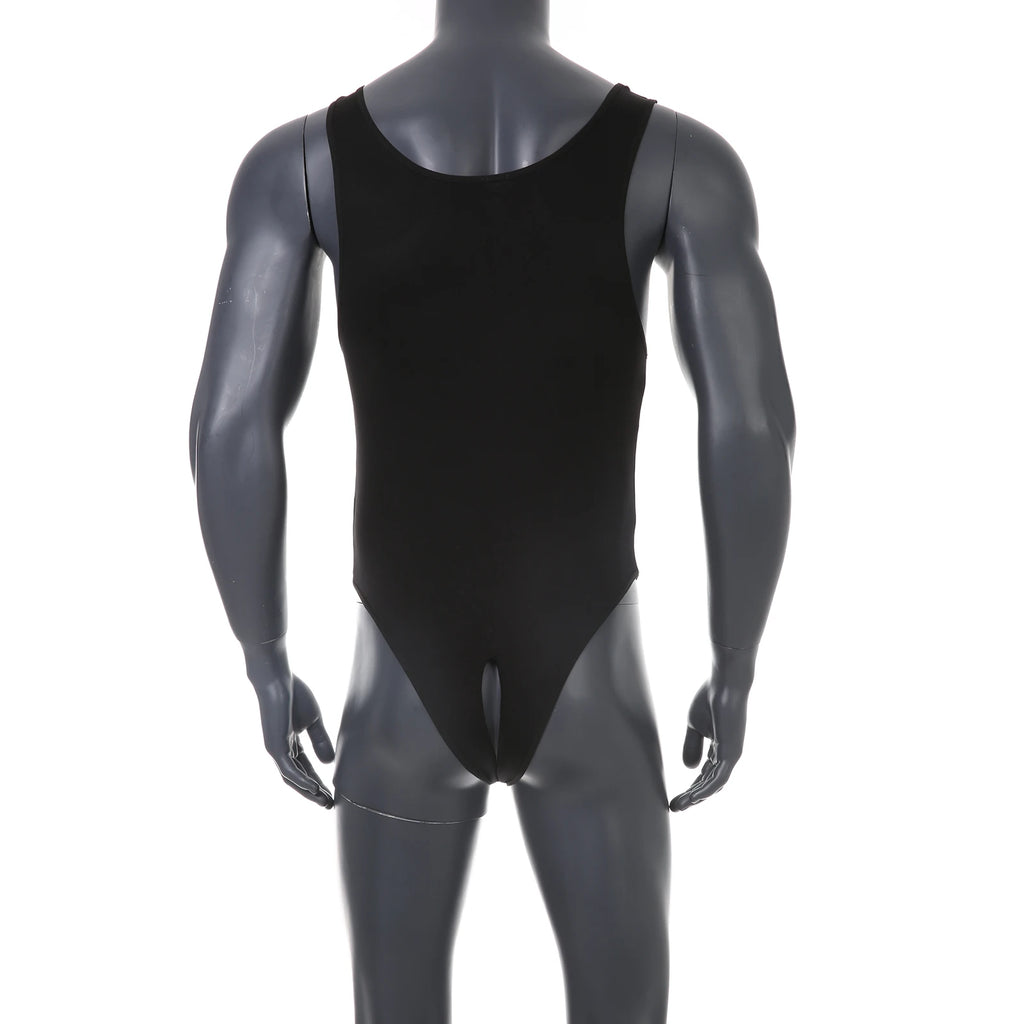 Men Shapewear Bodysuit Tummy Control Sexy Leotard Jock Strap Slimming Sleeveless Open Buttocks One-Piece Undershirt Shaper