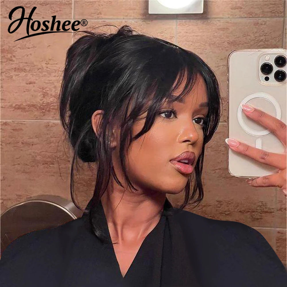 Wear And Go Wig With Layered Bang Glueless Ready To Wear Straight 360 Full lace Human Hair Wigs For Women 5x5 Lace Closure Wig