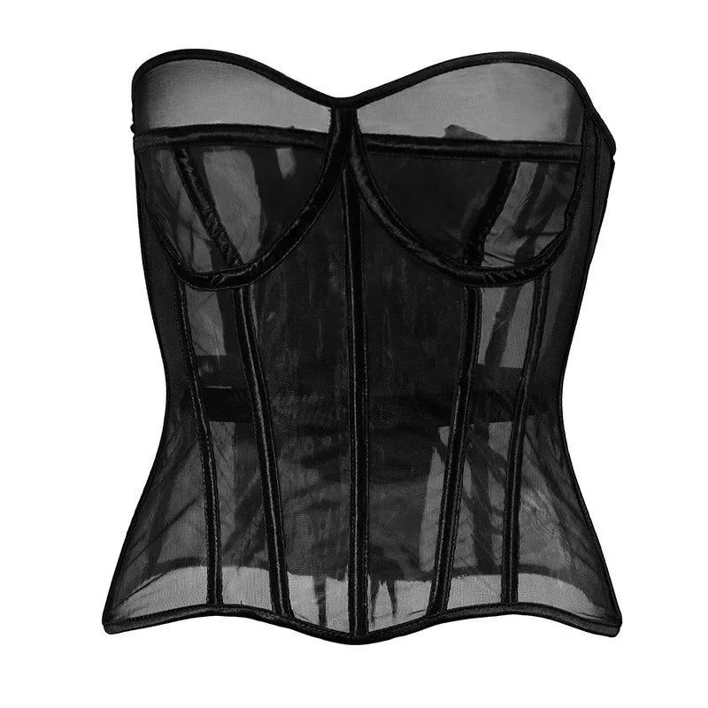 Sexy Thin Body Shaper Underwear Corset Waist Trainer Lingerie Lace Corsets Perspective Mesh Shapewear Women Fashion Clothes Faja