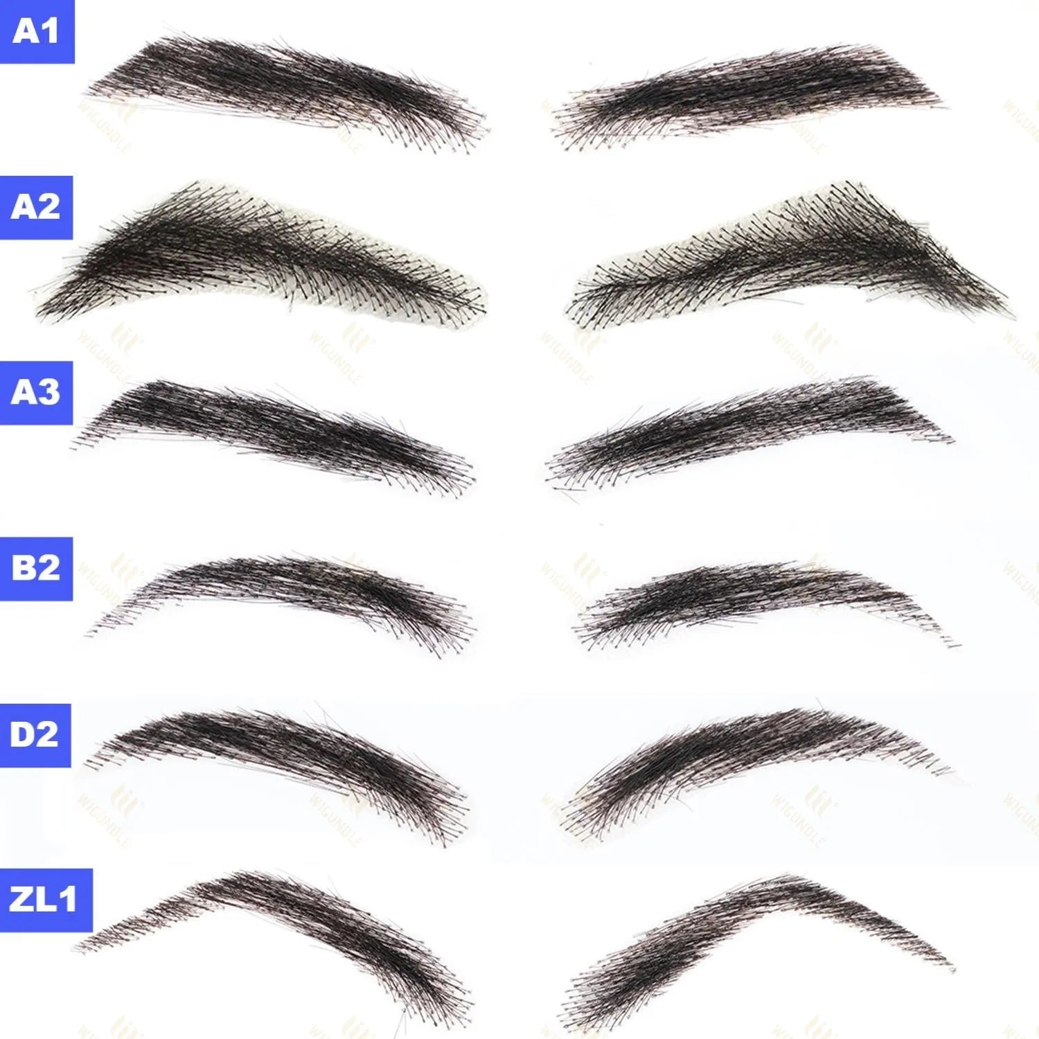 WIGUNDLE Women/Man's Eyebrows Hair Eyebrows Six Style 100% Human Hair Artificial Weaving Lace Workers' Hair Braided Eyebrow Wigs