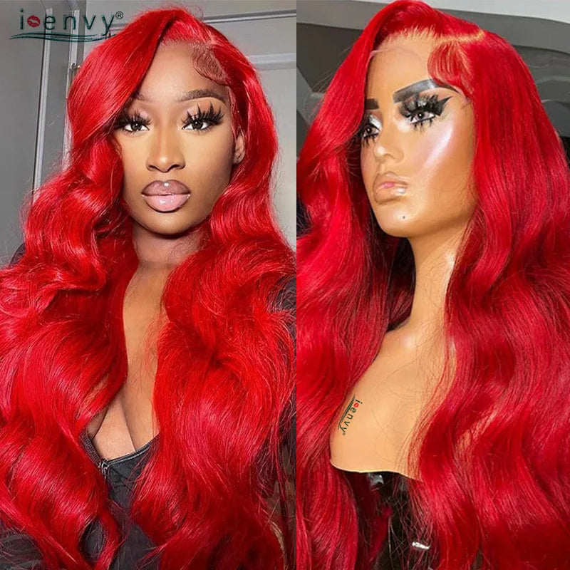 Burgundy Human Hair Wigs Pre Plucked Body Wave 13X4 Hd Lace Frontal Wig For Women Cherry Red Colored Curly Wig On Sale 30 34Inch
