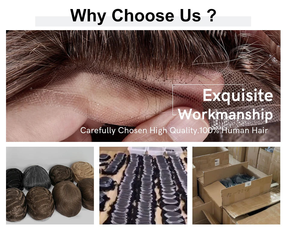 Water Curly Human Hair Wig for Men Thin Skin Male Toupee Human Hair Full PU 0.14cm Man's Wigs Capillary With Knots Natural Color