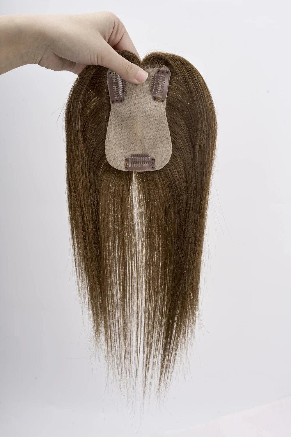 Human Hair Toppers Brown Natural Hair Wig For Women Clips In Hair Toppers 10'' Straight Hair Breathable Machine Made 7x11cm Base