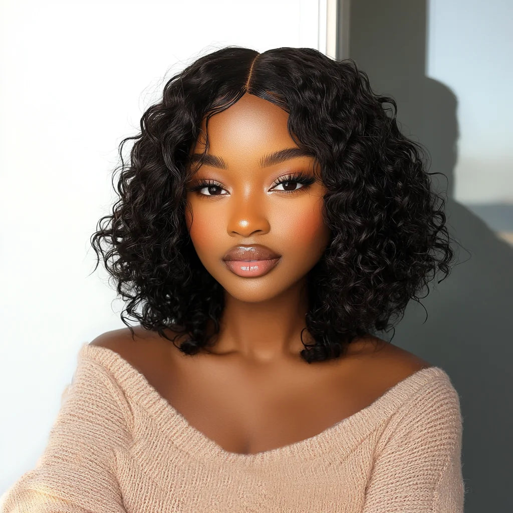 Sleek Curly Human Hair Wigs For Women 12 Inch Short Curly Bob Human Hair Wigs 13X6X1 Lace Front Wigs Natural Curly Bob Lace Wigs