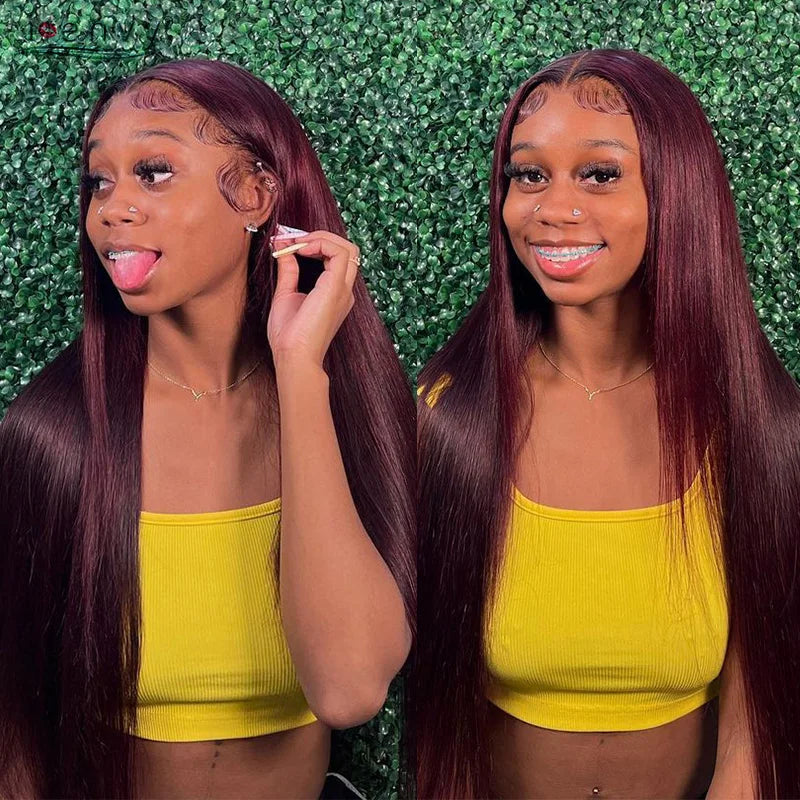 Red Burgundy Bye Bye Knots Wig Blonde Ginger Lace Front Wig 9X6 Glueless Wig Straight Human Hair Wigs Wear Go Pre-Cut Lace Wigs