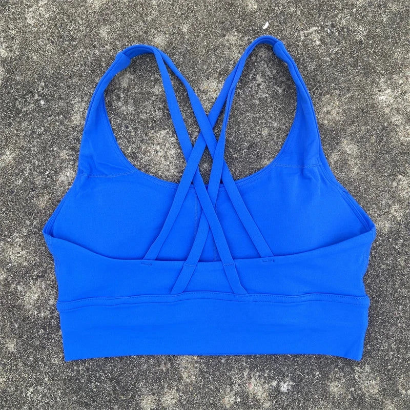 Solid Color Women Cross Back Fitness Underwear Soft Fitness Sport Bra Top Gym Yoga Athletic Workout With Chest Pad Comprehensive