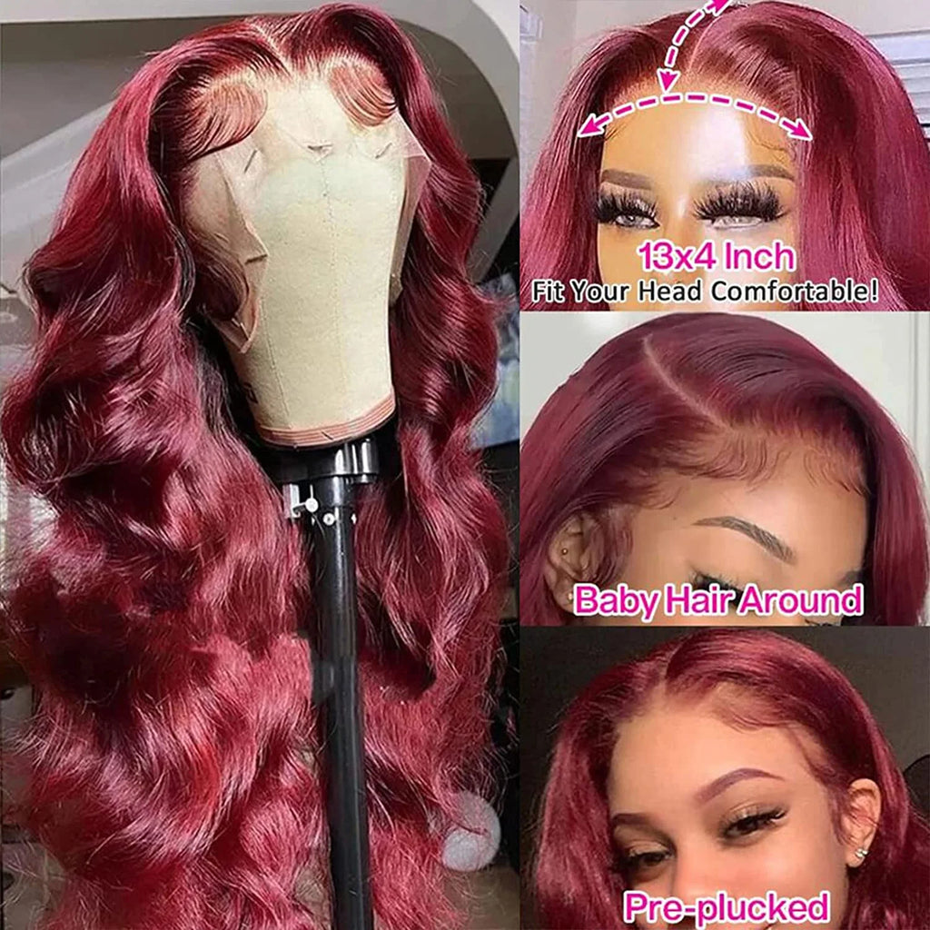 99j Burgundy 13x6 Hd Lace Frontal Human Hair Wigs Transparent Colored Body Wave Red Lace Front Wig 4x4 5x5 Closure Wig For Women