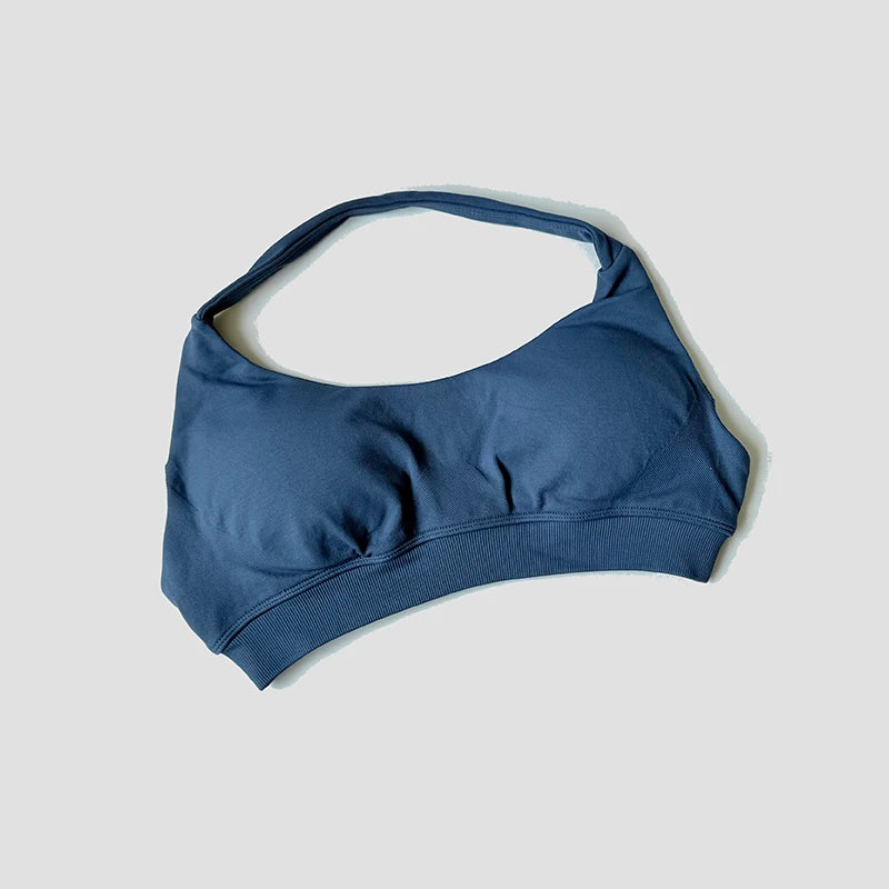 Sports Bra Women Shockproof Seamless Halter Top High Support Push-up Open Back Gym Wear Fitness Workout Underwear