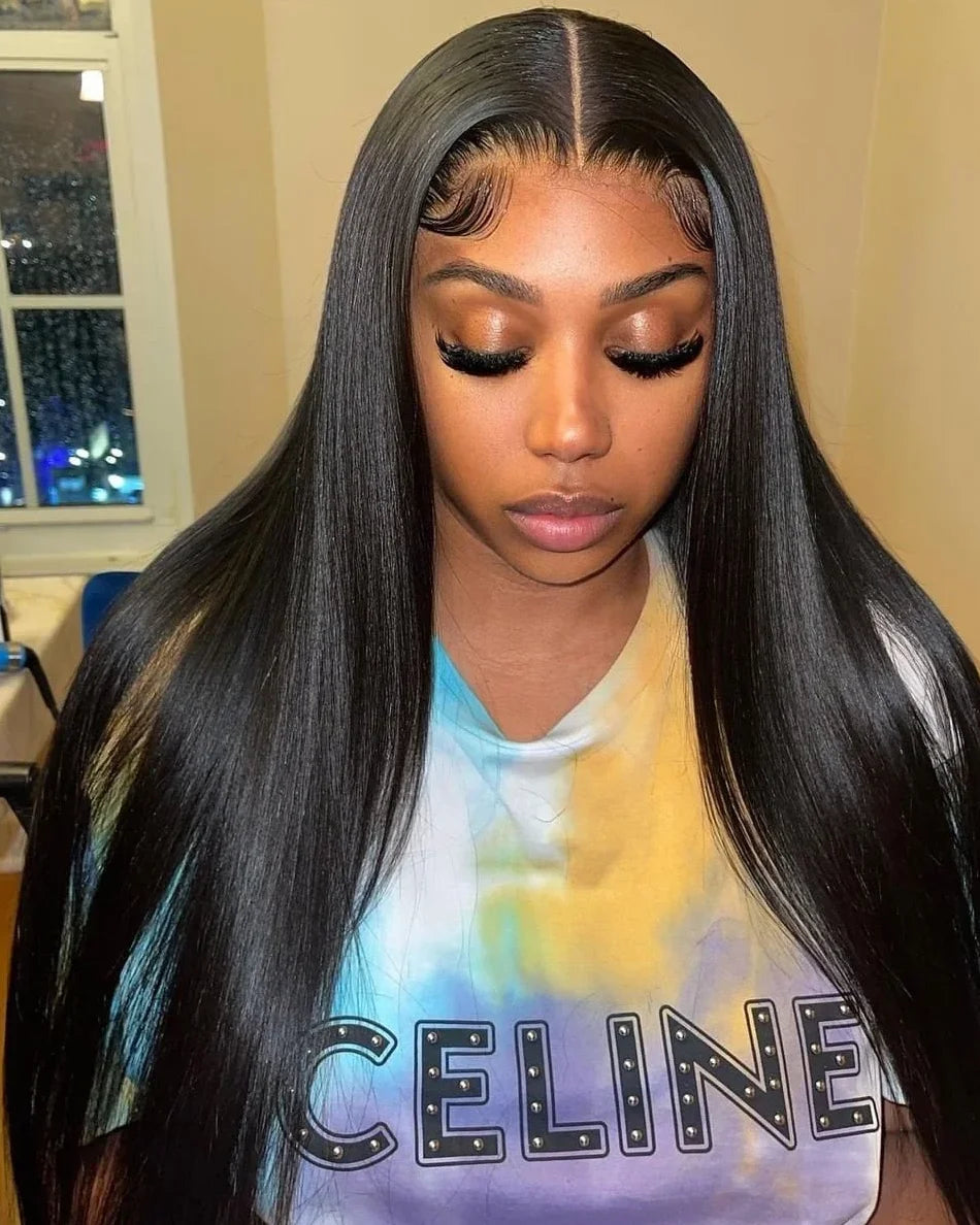 30 36 40 Inch 13x6 HD Transparent Bone Straight Human Hair Lace Frontal Wigs 250 Density 4x4 Closure Human Hair Wigs for Women