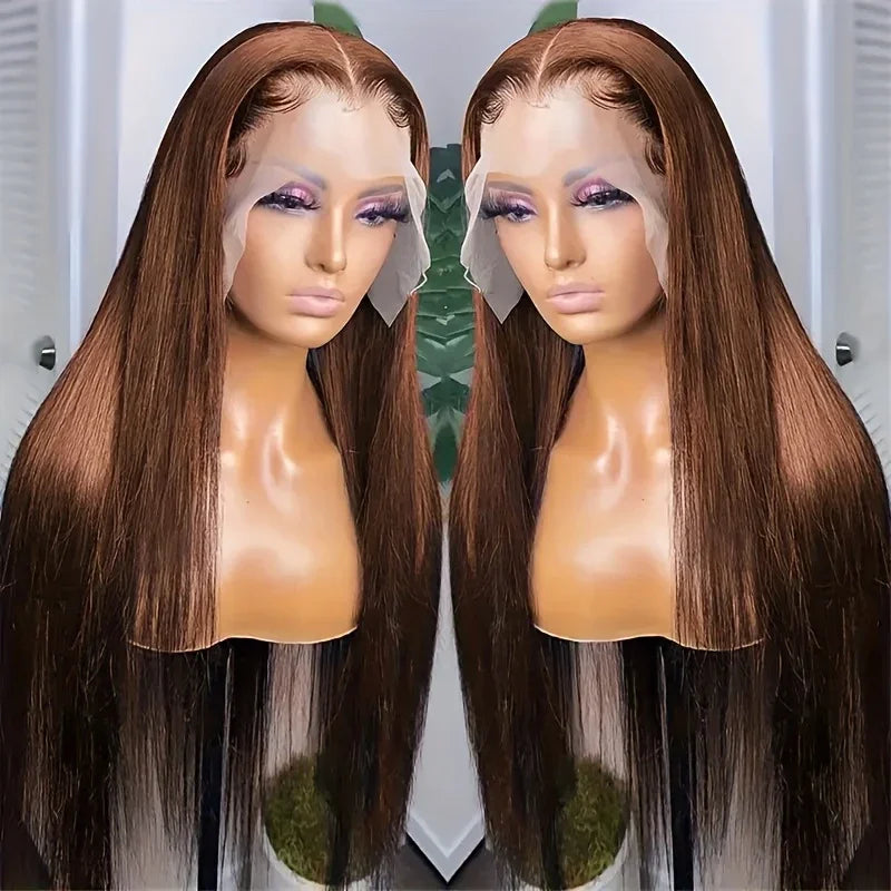 #4 Chocolate Brown Human Hair Wig 13x4 13x6 Hd Lace Frontal Wigs Pre Plucked 200% Density Straight Brown Human Hair Wig