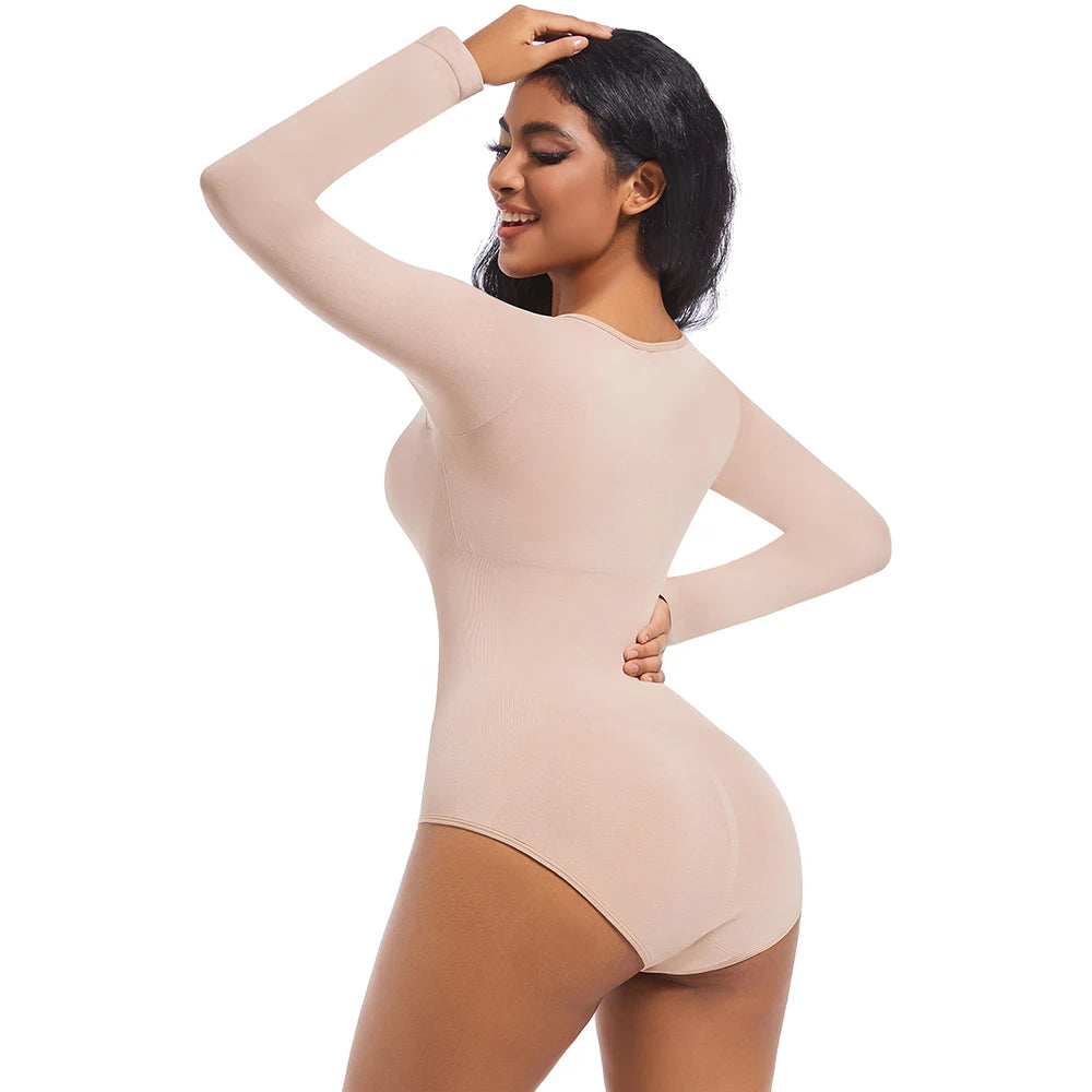 Bodysuits Shapewear for Women Thong Shaper Corsets Long Sleeve Seamless Waist Trainer Crew Neck BodySuit