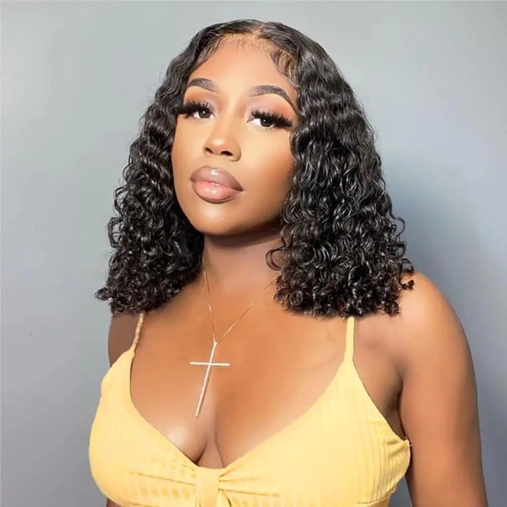 4x4 Glueless Wig Human Hair Ready To Wear 16 Inch Bob Wig Human Hair  Brazilian Glueless Wigs Human Hair Water Wave Glueless Wig