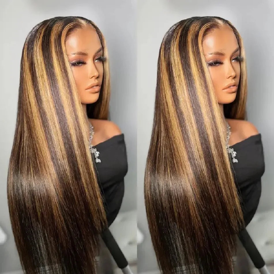 Highlight Wig 13x6 Human Hair Honey Blonde Brown Colored HD Lace Front Wigs For Women Pre Plucked Bone Straight Lace Frontal Wig