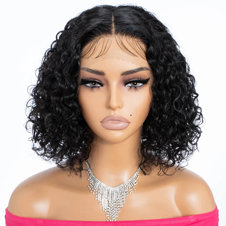 Sleek Curly Human Hair Wigs For Women 12 Inch Short Curly Bob Human Hair Wigs 13X6X1 Lace Front Wigs Natural Curly Bob Lace Wigs