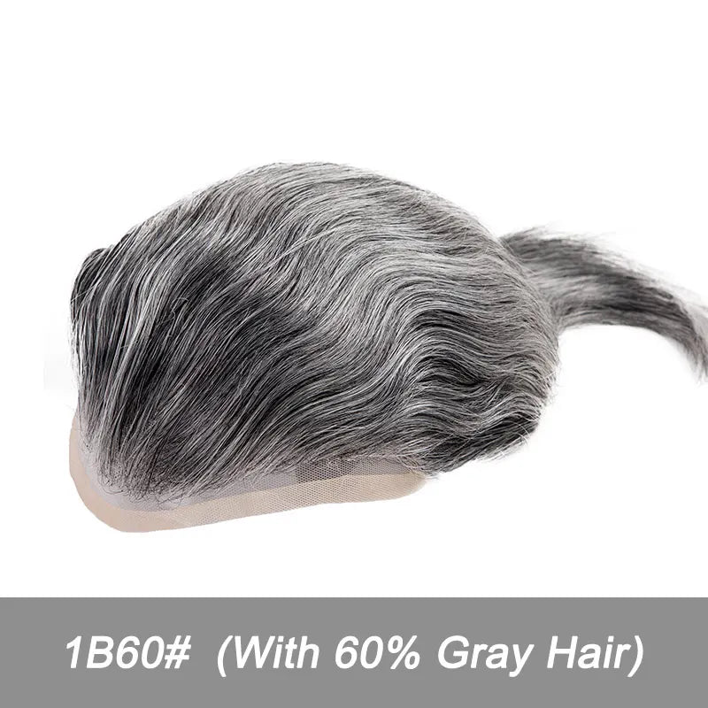 Men Wig Gray Hair Natural Haline Lace Front with Mono Top 6" Men's Capillary Prothesis Durable Toupee Men Wigs For Man