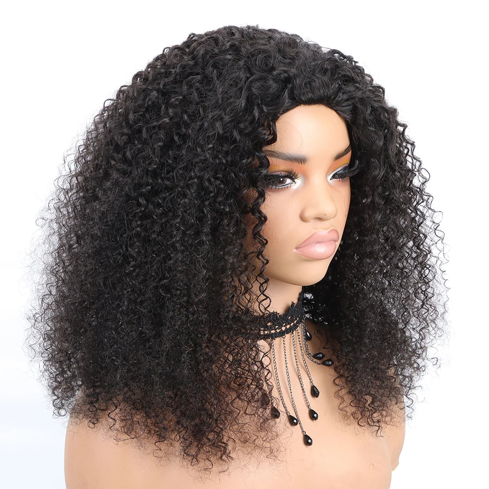 Half Wig Human Hair 200 Density Kinky Curly Half Wig 3 In 1 Seamless Flip Over Glueless Wigs Human Hair Curly Wig Headband Wig
