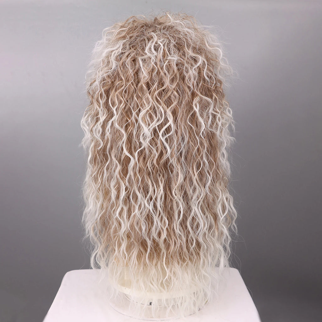 80s Rocker Synthetic Wigs for Men Mullet Wig Long Curly Hair Wig Kiss Wig Perfect for Halloween Cosplay DIY Themed Costume Party