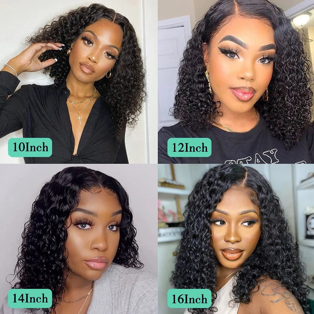 4x4 Glueless Wig Human Hair Ready To Wear 16 Inch Bob Wig Human Hair  Brazilian Glueless Wigs Human Hair Water Wave Glueless Wig