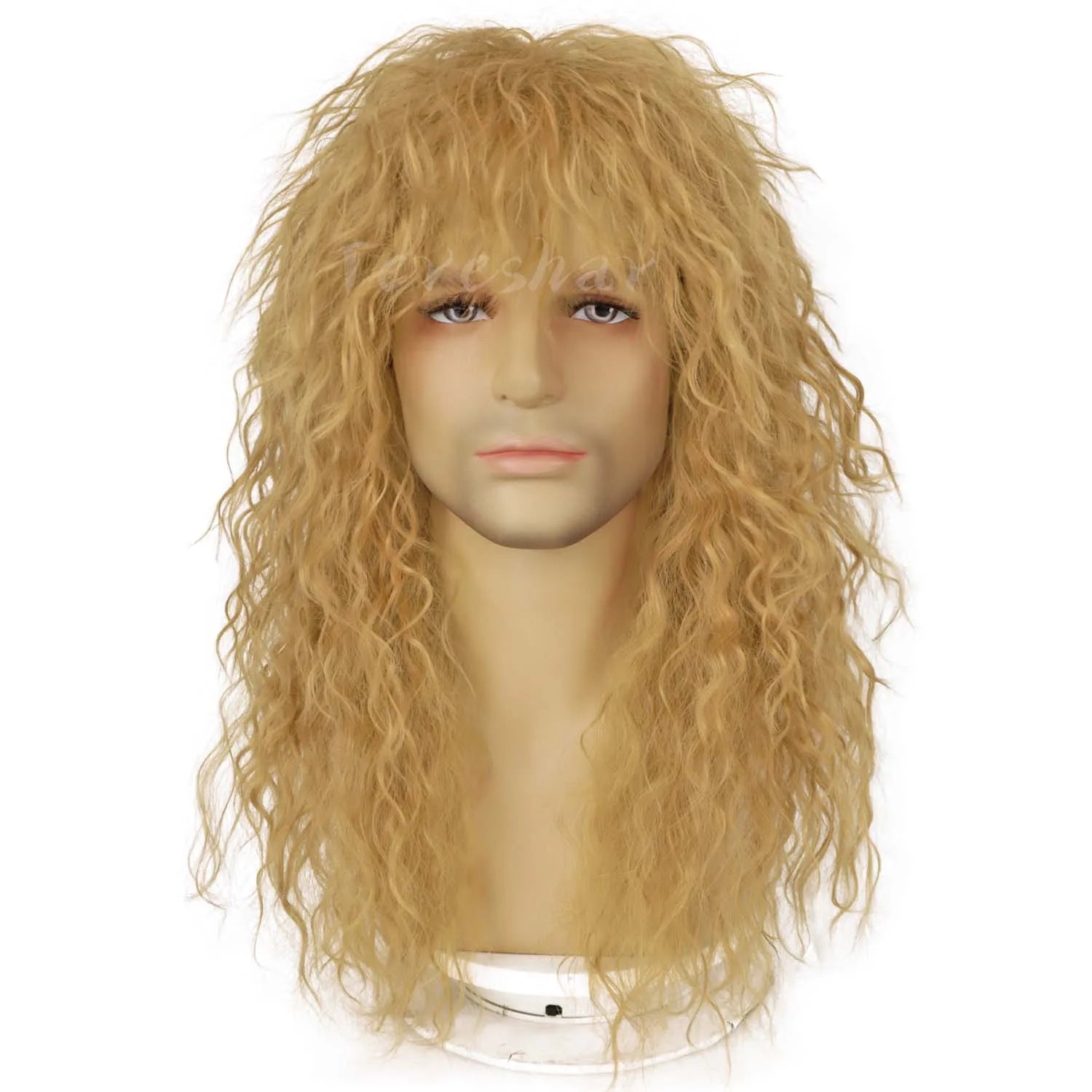 80s Rocker Synthetic Wigs for Men Mullet Wig Long Curly Hair Wig Kiss Wig Perfect for Halloween Cosplay DIY Themed Costume Party