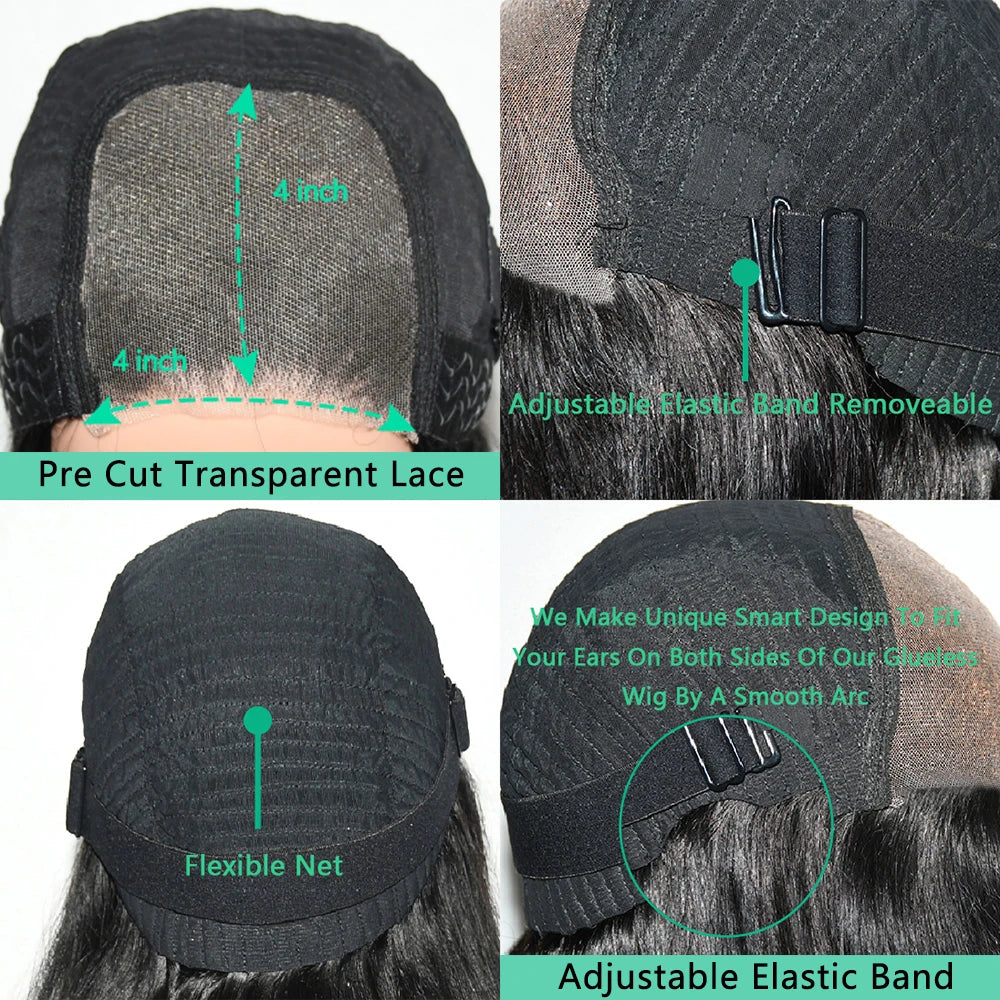 4x4 Glueless Wig Human Hair Ready To Wear 16 Inch Bob Wig Human Hair  Brazilian Glueless Wigs Human Hair Water Wave Glueless Wig