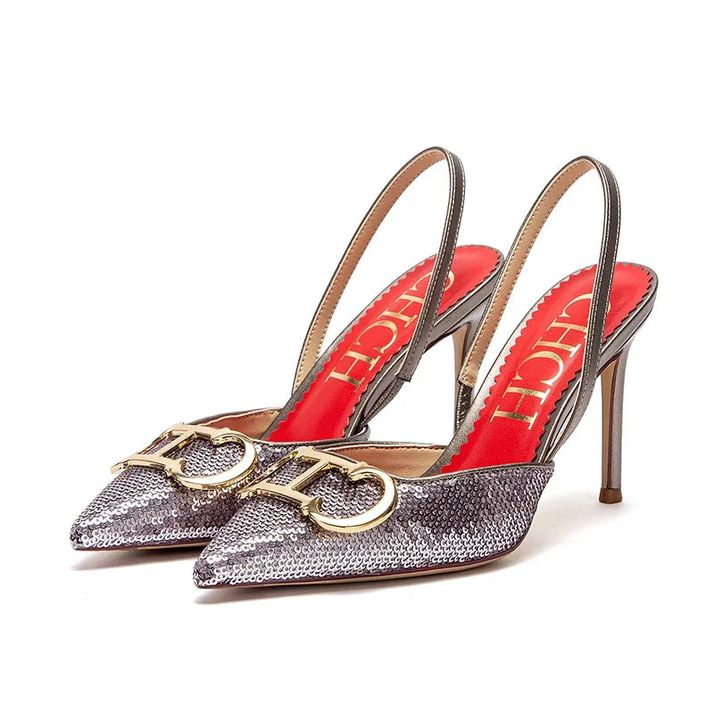 CHCH Luxury Brand High Heels Fashion Women Sandals Elegant Pointed Ladies Slingback Party Wedding Bridal Dress Shoes Woman
