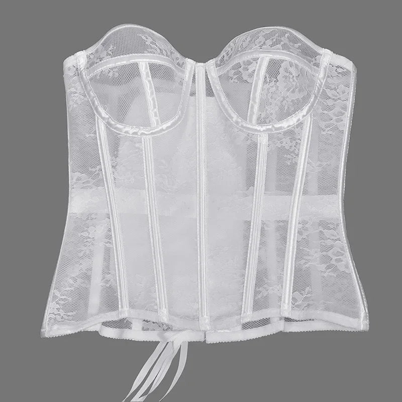 Sexy Thin Body Shaper Underwear Corset Waist Trainer Lingerie Lace Corsets Perspective Mesh Shapewear Women Fashion Clothes Faja