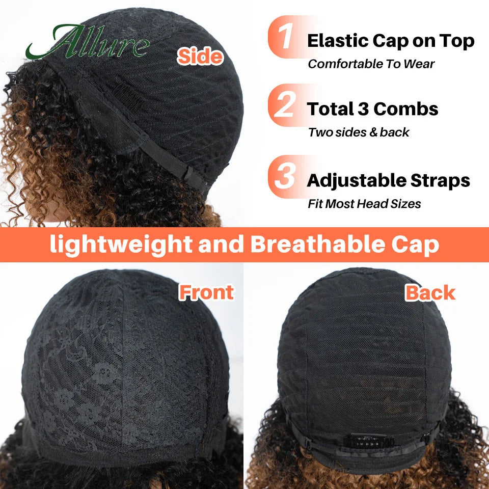 Curly Human Hair Wig Short Kinky Curly Wigs For Women 12inches Brown Afro Curly Human Hair Wigs On Clearance Sale 180density