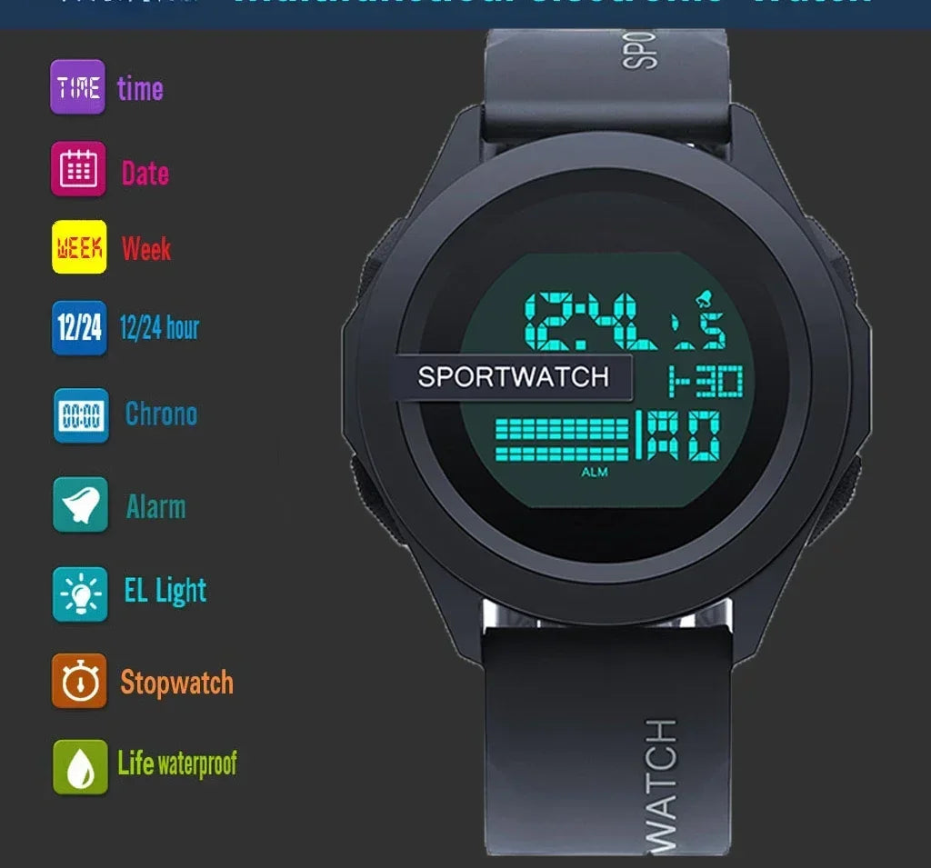 New Sport Watch for Man Digital Wristwatch Stopwatch Luminous Date Week Waterproof Men's  Clock Electronic Watch Relogio