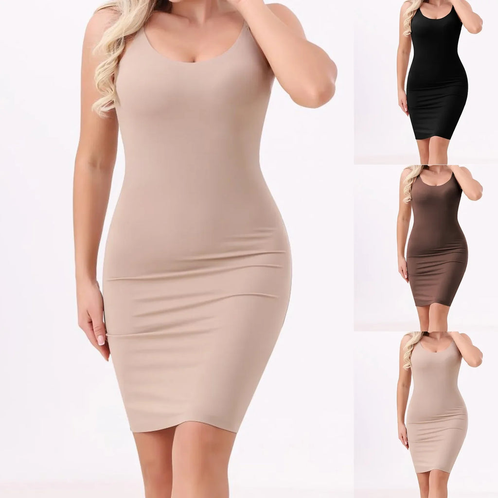 Shapewear Slips Under Dresses Dress Slips Body Shaper Tummy Control O-Neck Strap Slip Slimming Seamless Cami Slip Inner Dress