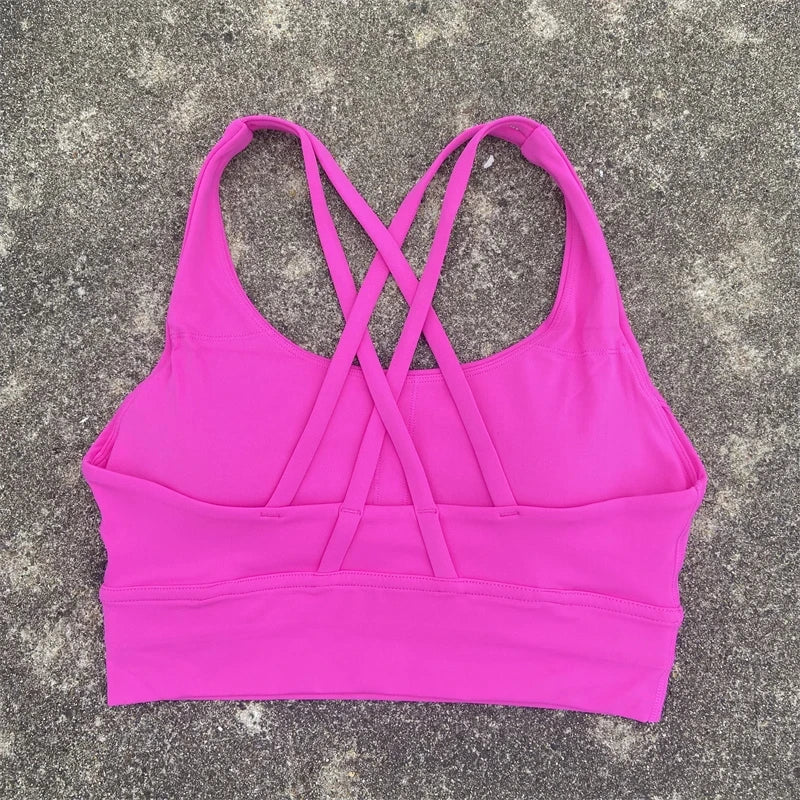 Solid Color Women Cross Back Fitness Underwear Soft Fitness Sport Bra Top Gym Yoga Athletic Workout With Chest Pad Comprehensive