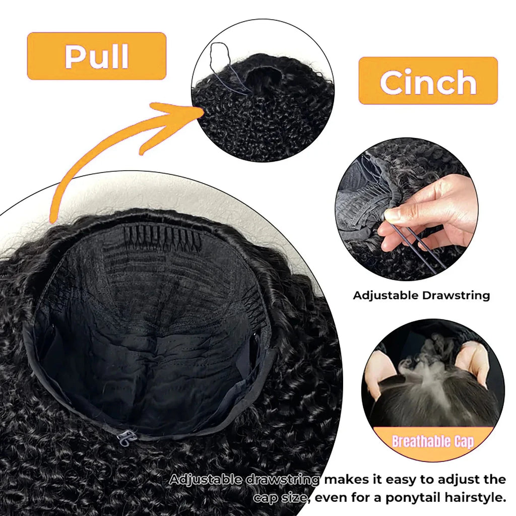 3 In 1 half wigs human hair Drawstring No lace wigs Half wig water wave human hair wig 100 human hair wigs for woman curly wigs