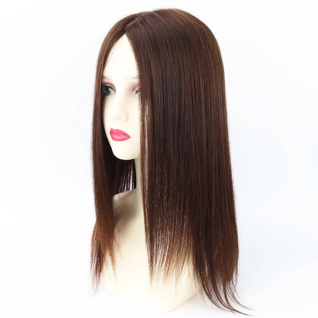 Layer Human Hair Wig for Women 6x6" Silk Base Wig with PU Around Medium Brown Hair Wig with Elastic Net Soft Breathable